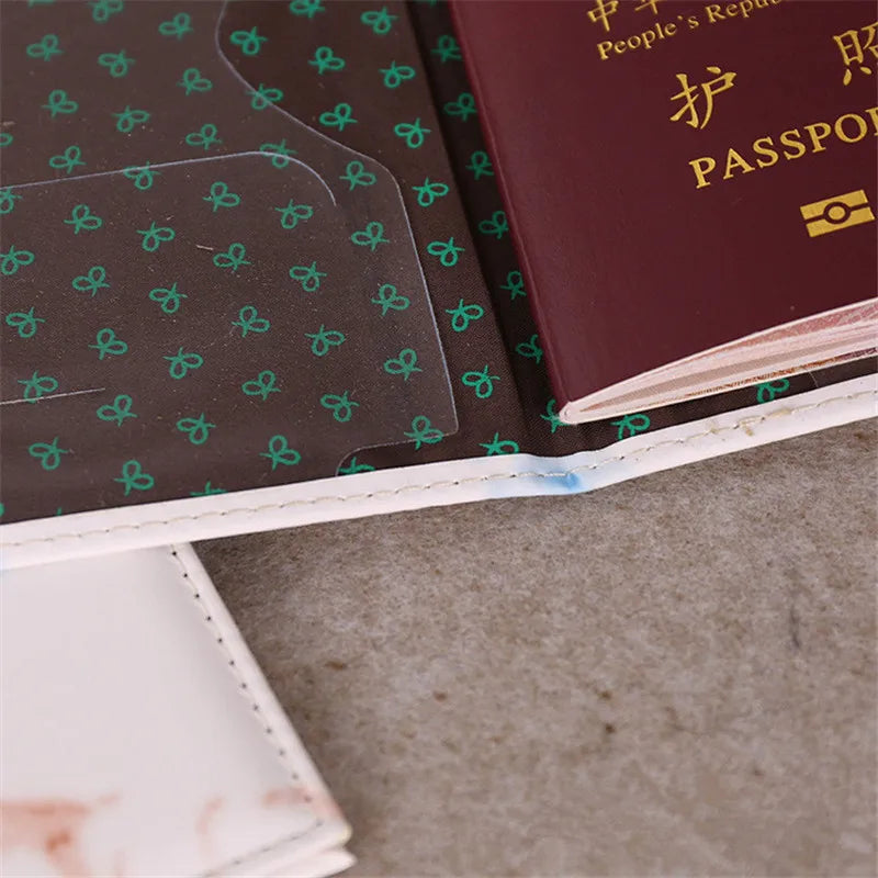 Marble Style Passport Cover — Faux Leather Travel Wallet & ID Holder