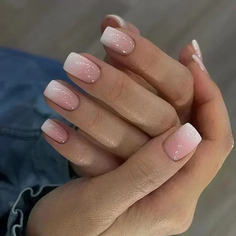 French Tip Press On Nails — Handmade Full Cover False Nail Set