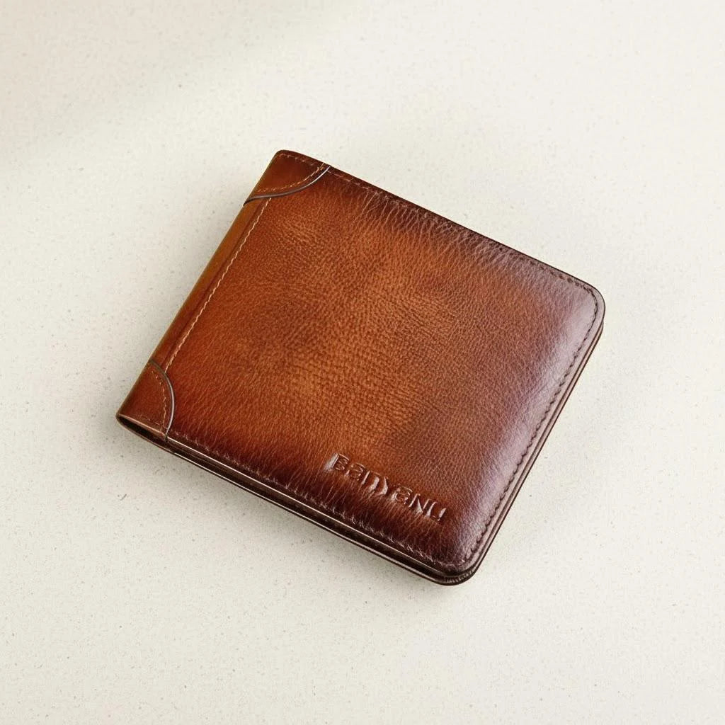 Genuine Leather Bifold Wallet — RFID Blocking Slim Card Holder