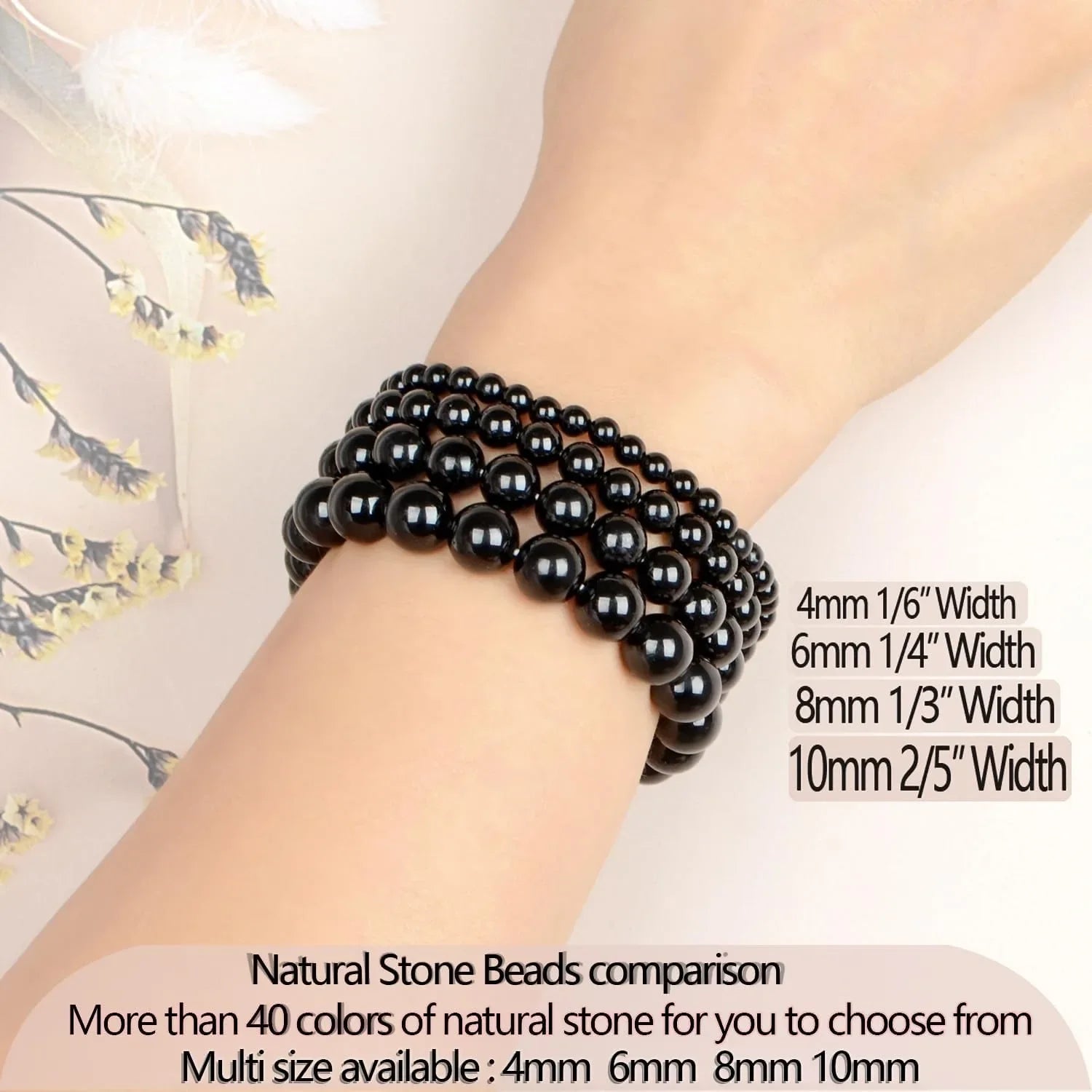 Natural Gemstone Obsidian Bracelet — Handmade Elastic Crystal Bead Jewelry