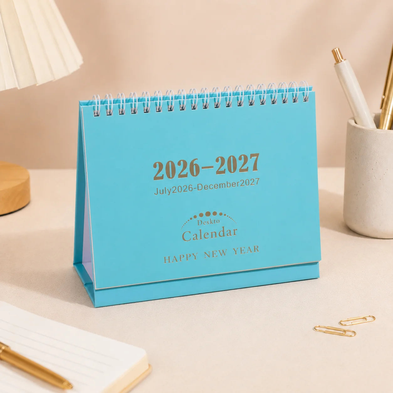 18-Month Desk Calendar — Foldable Stand & Gold Stamped Hard Cover