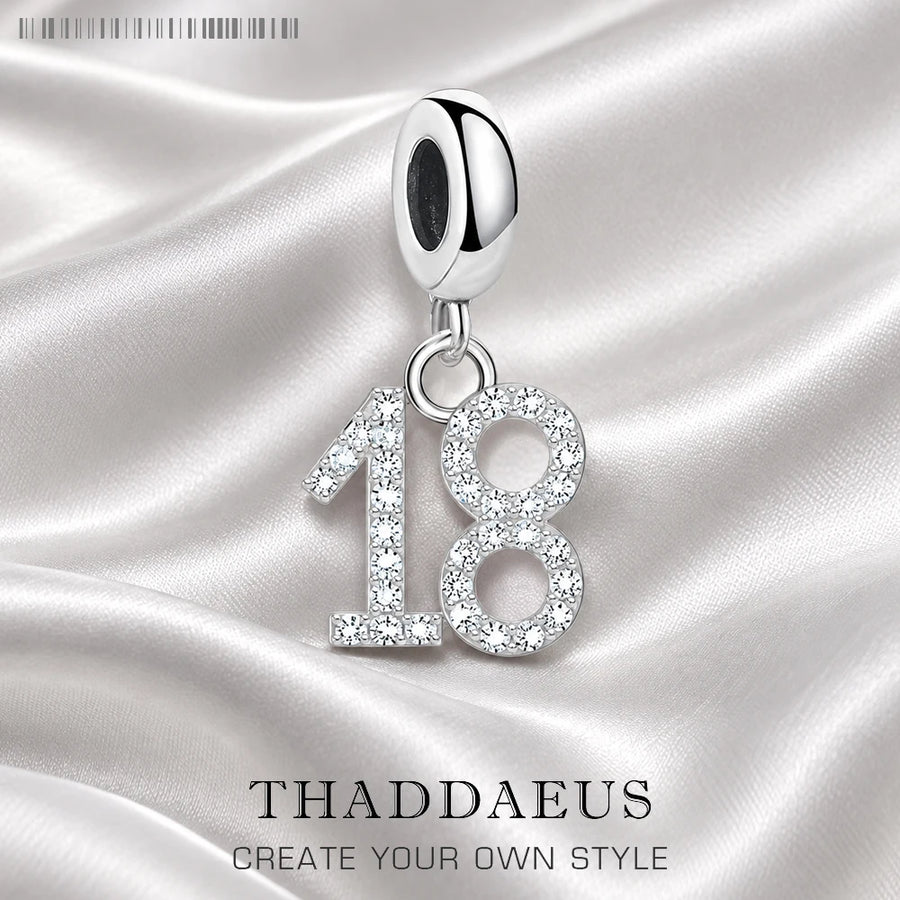 Thaddaeus Number 18 Charm Pendant — 925 Sterling Silver Birthday Jewelry