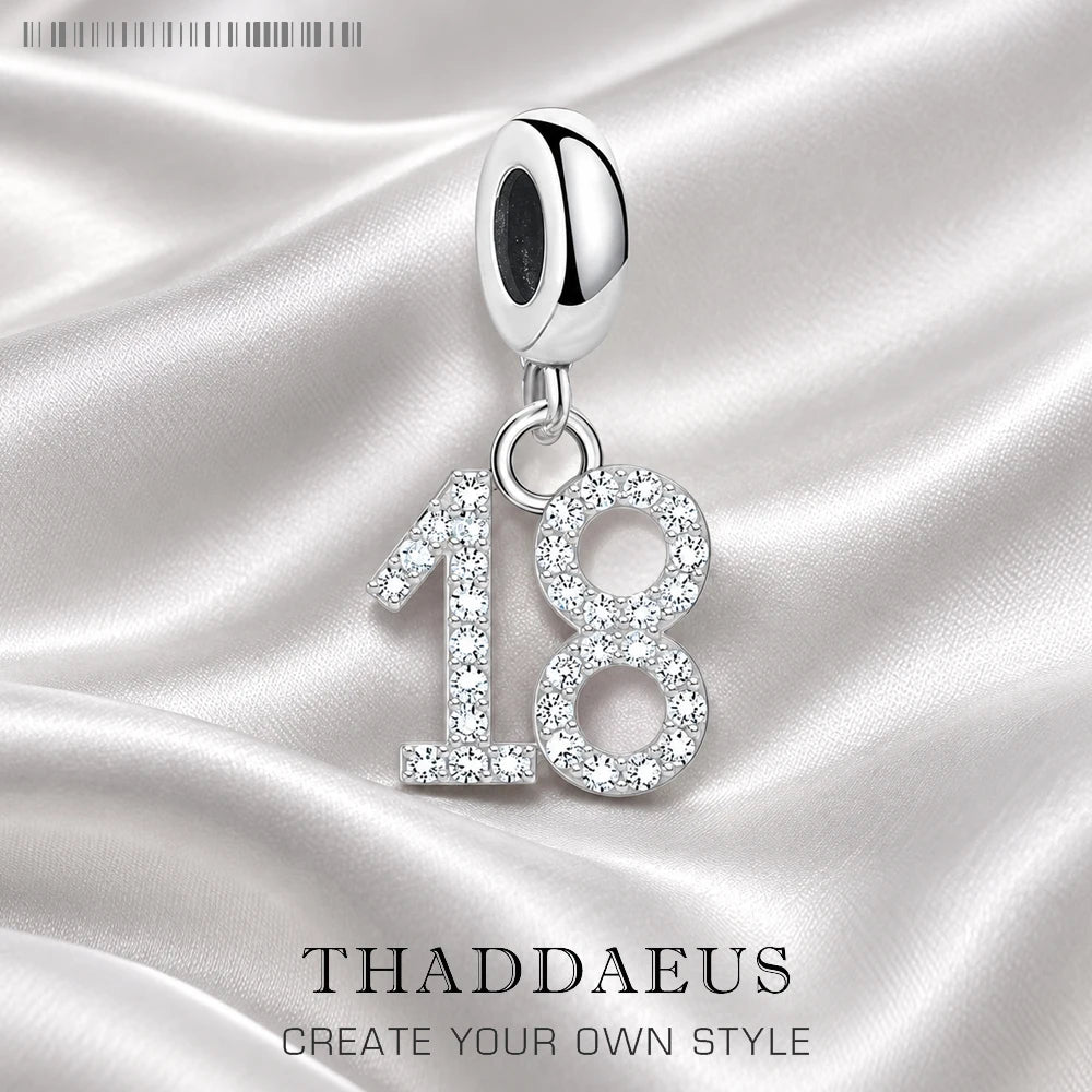 Thaddaeus Number 18 Charm Pendant — 925 Sterling Silver Birthday Jewelry