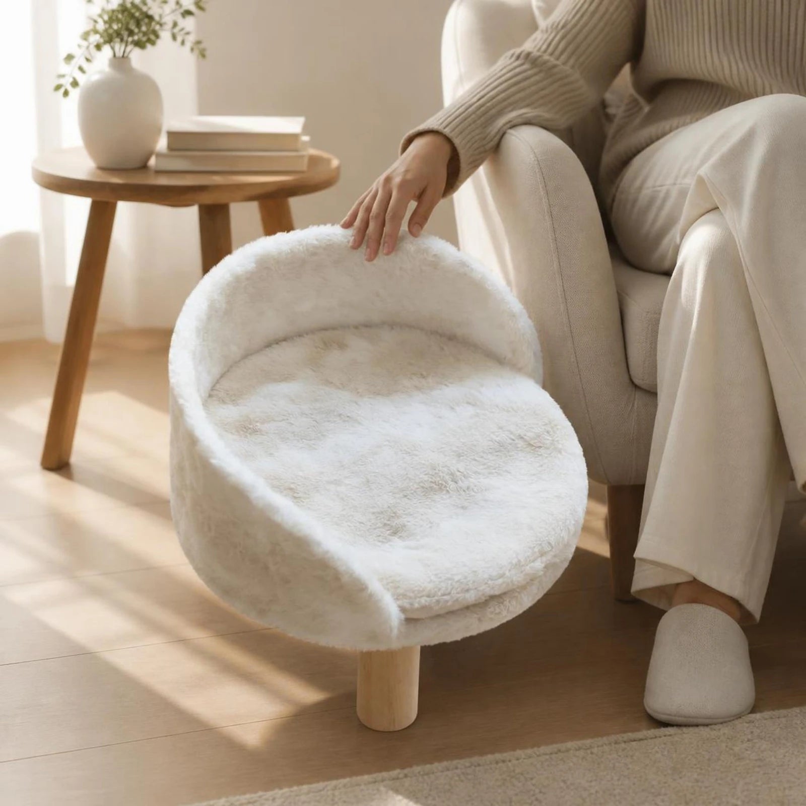 Elevated Cat Sofa Bed — Cozy Cushioned Pet Couch with Wooden Legs