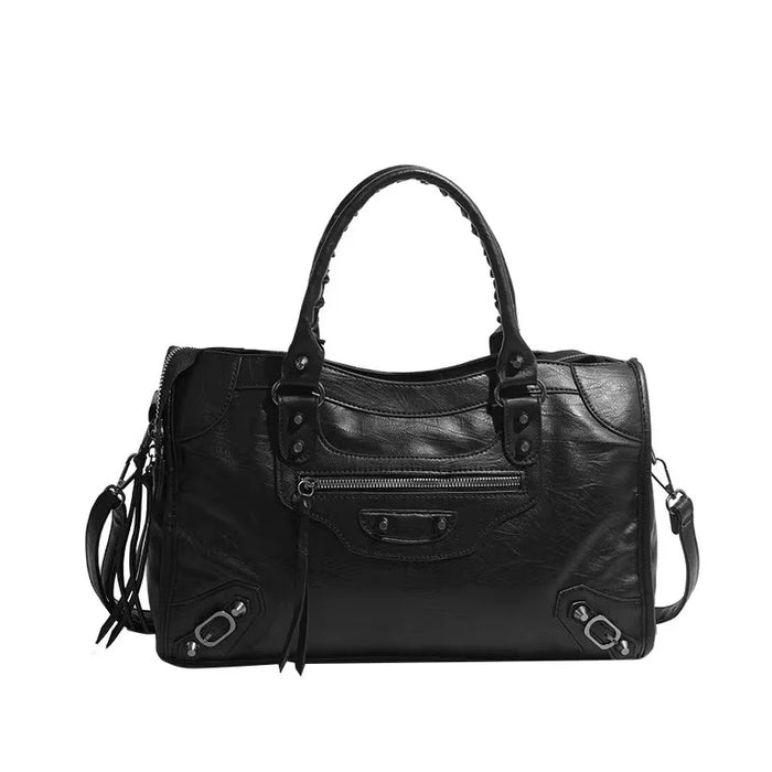 Retro Y2K PU Leather Tote Bag — Large Capacity Crossbody with Rivet Decor