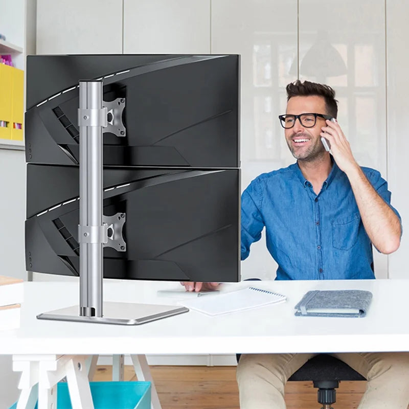 Dual Monitor Desktop Stand — Adjustable Height and Tilt Riser