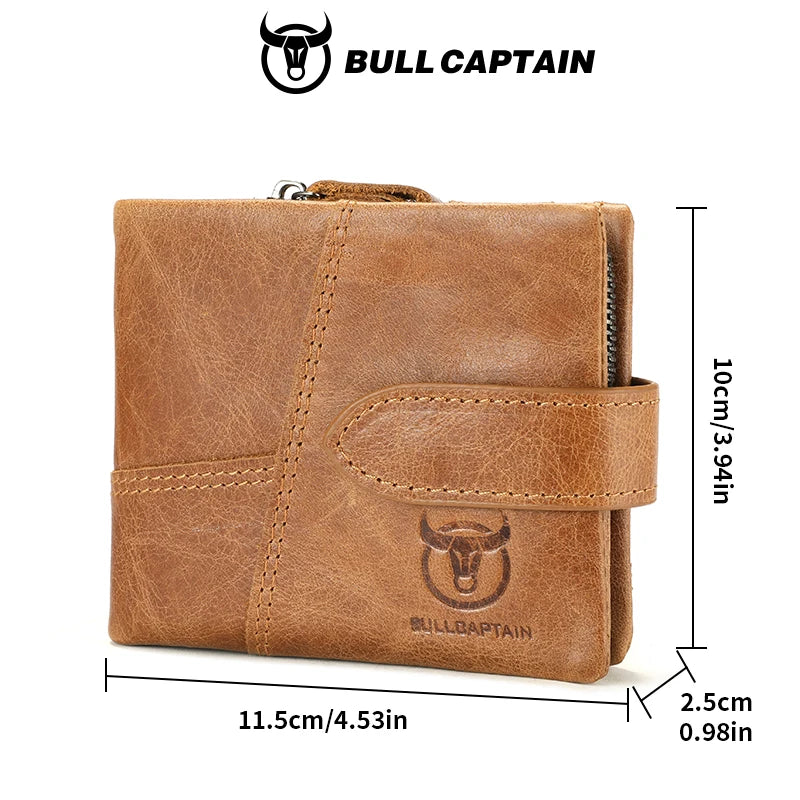 BULLCAPTAIN Genuine Leather Wallet — RFID Blocking Men's Short Bifold