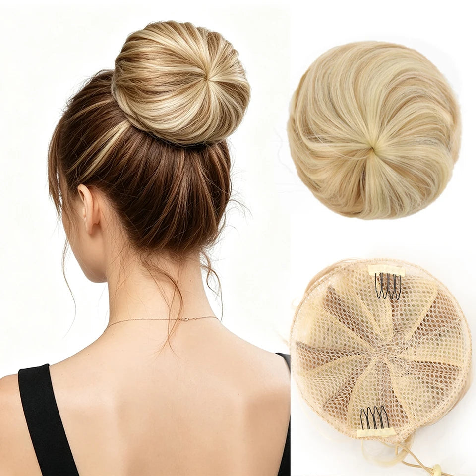 AOOSOO HAIR Synthetic Drawstring Hair Bun — Silk Straight Chignon for Daily Wear