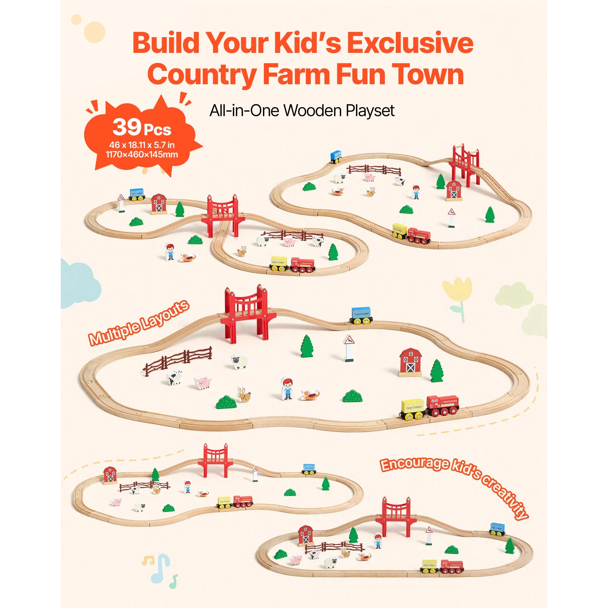 SucceBuy Wooden Train Track Set — 39-Piece Magnetic Railway Toy