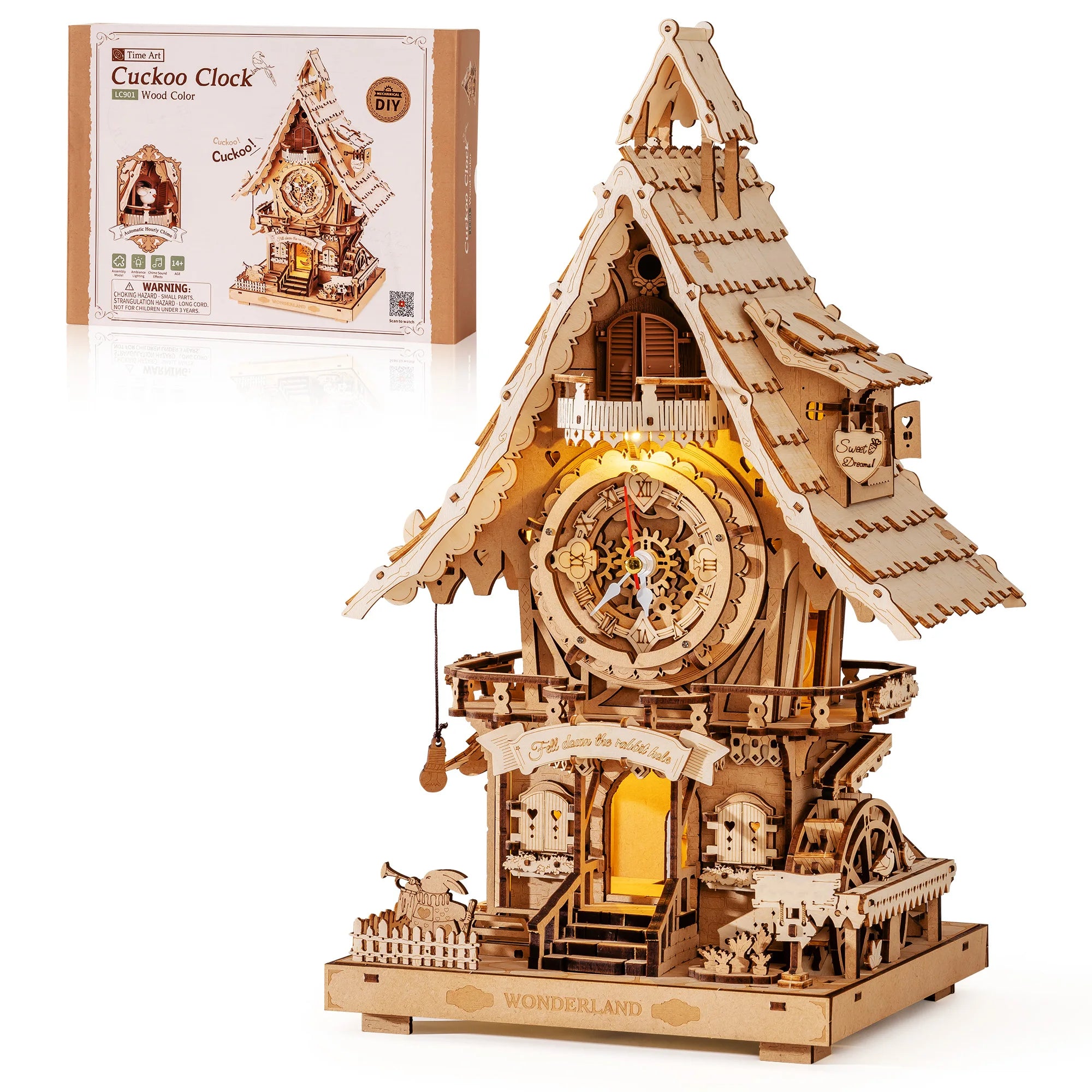 ROKR Wooden Cuckoo Clock 3D Puzzle — Mechanical Model Building Kit