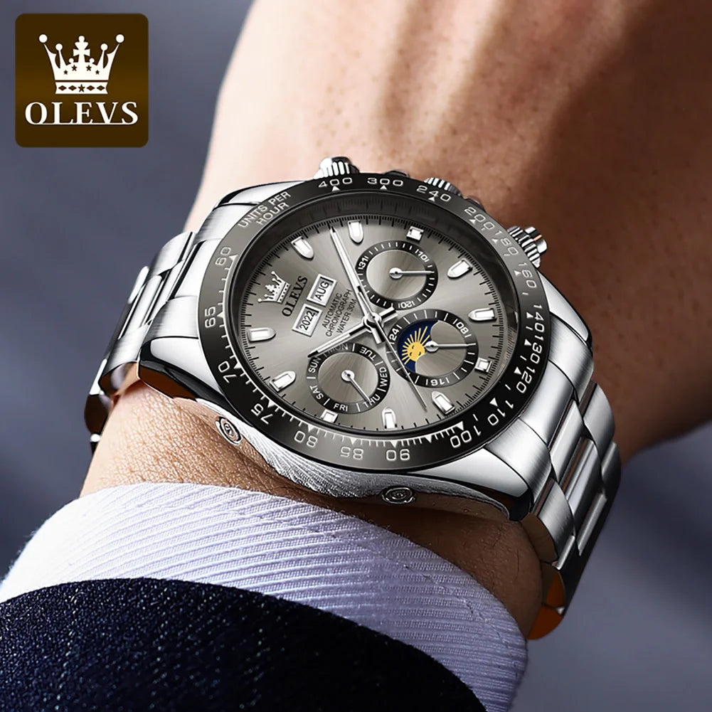 OLEVS Automatic Mechanical Watch — Luxury Moon Phase & Date Display