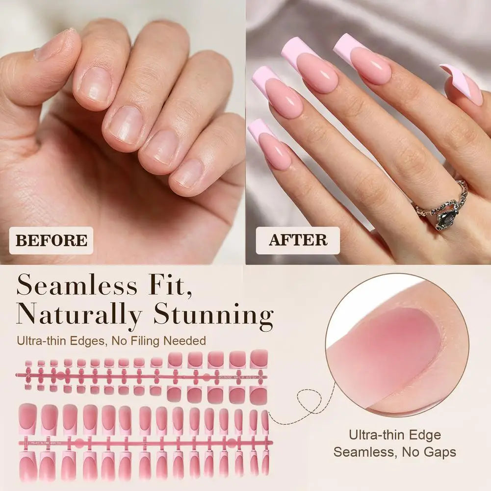 Matte French Tip Press On Nails — Full Cover DIY Manicure Set