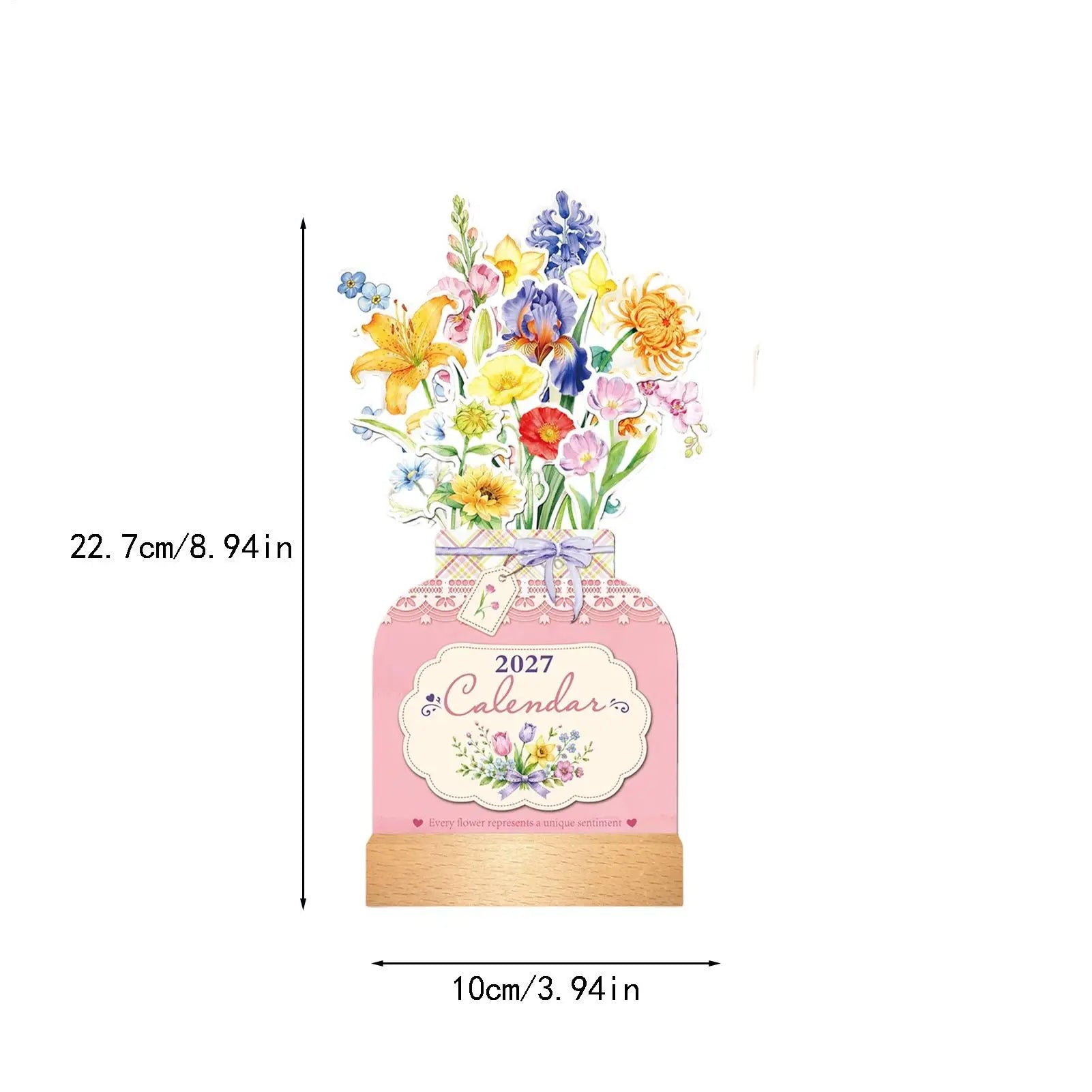 2027 Floral Desk Calendar — Monthly Planner with Wooden Vase Base