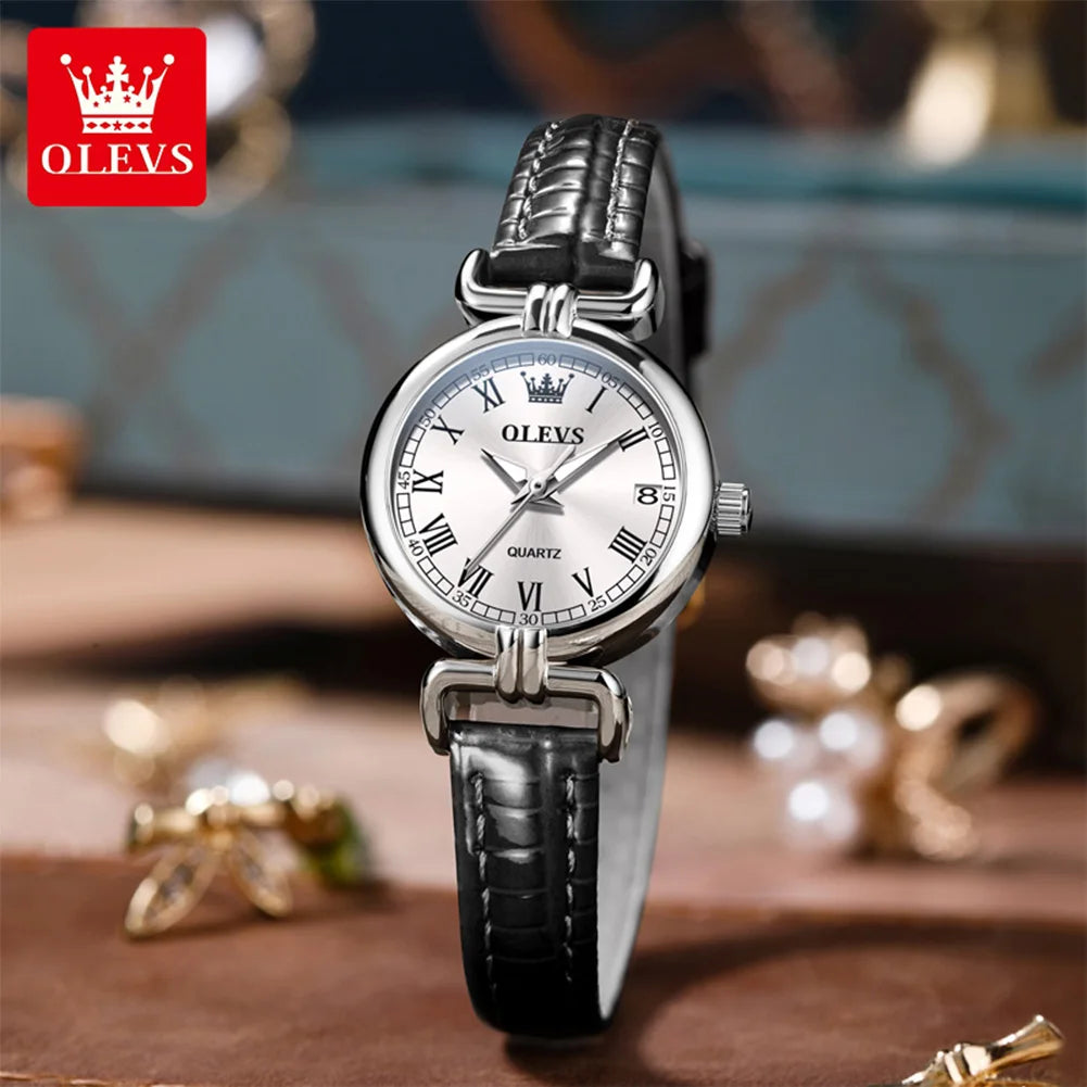 OLEVS 5645 Women's Quartz Watch — Elegant Leather Strap & Date Display