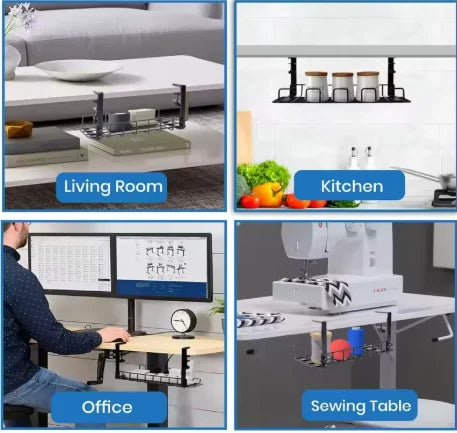 Under Desk Cable Management Tray — Metal Wire Organizer for Workspace