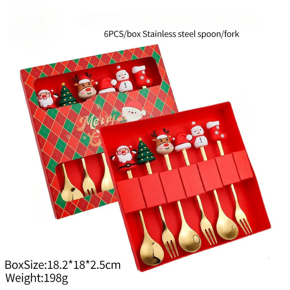 Christmas Themed Stainless Steel Cutlery Set — Decorative Santa Spoon and Fork