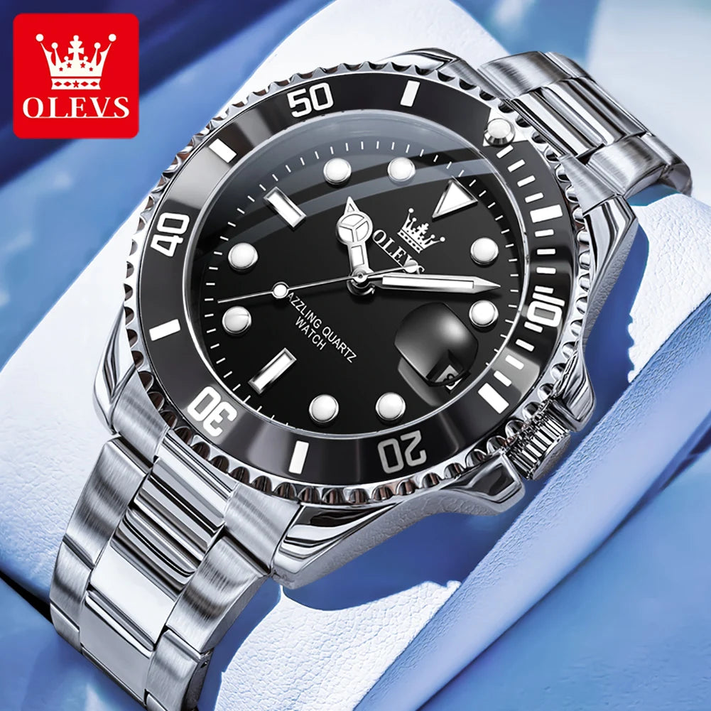 OLEVS 5885 Men's Quartz Watch — Stainless Steel Luxury Style with Auto Date