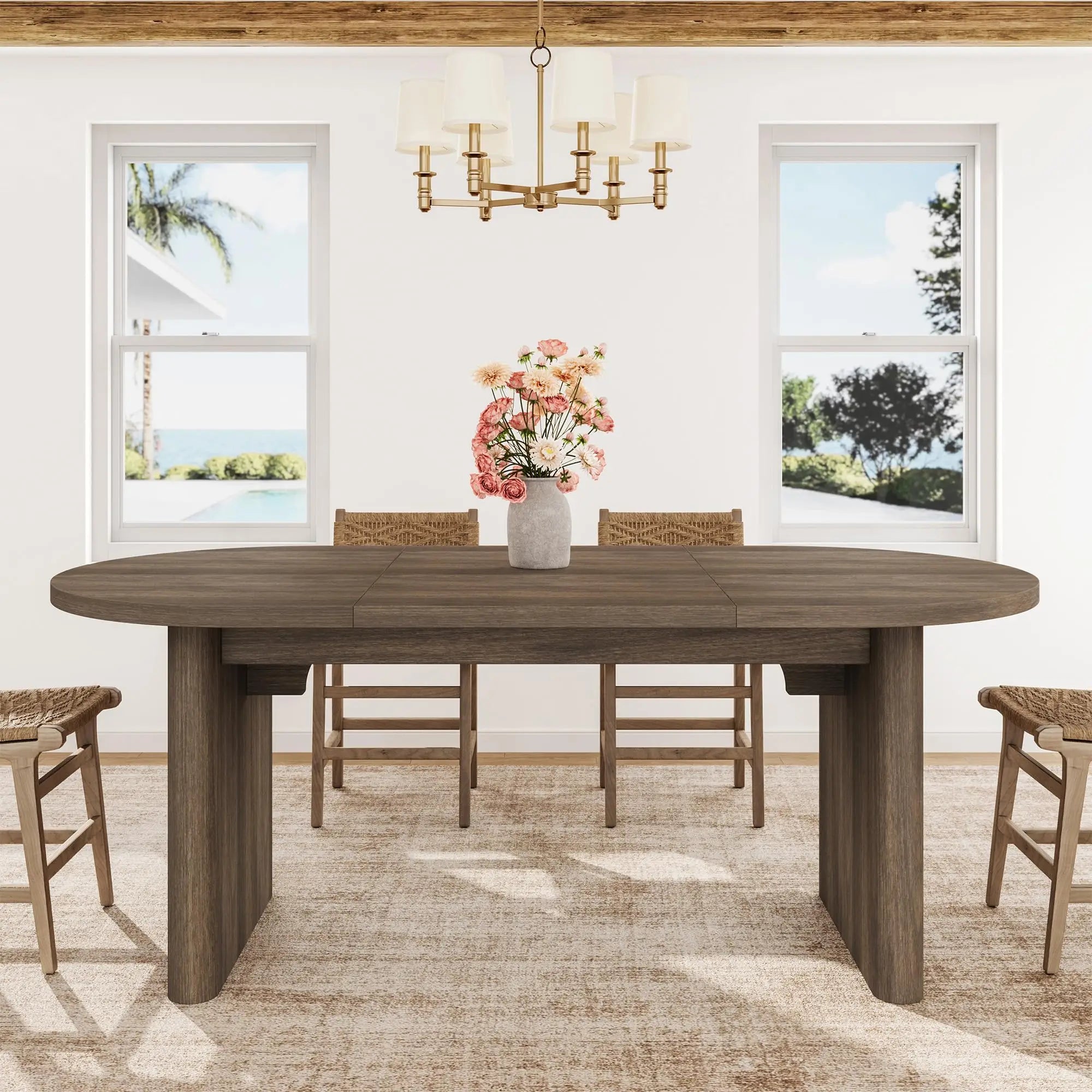 TWISTER.CK Farmhouse Oval Dining Table — Large Wooden Table for 4–8 People