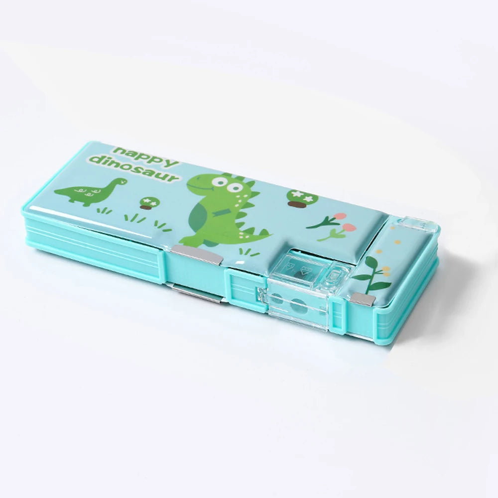 Cartoon Stationery Pencil Case — Cute Plastic Storage Box with Sharpener