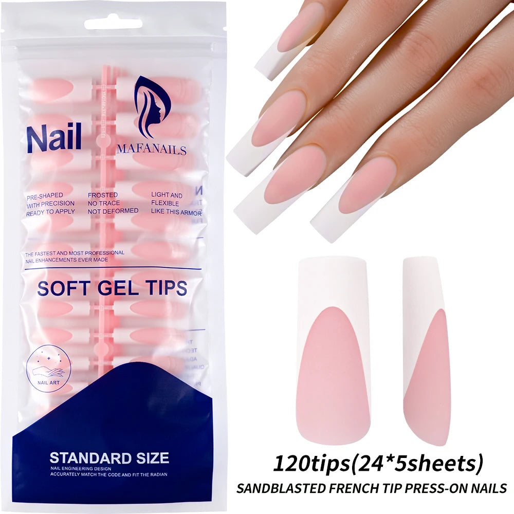 MAFANAILS Pink French Press On Nails — Long Square Full Cover Set