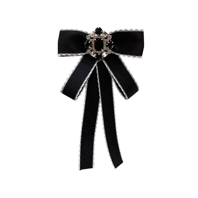 i-Remiel Rhinestone Bowknot Brooch — Elegant Fabric Bow Tie Pin for Women