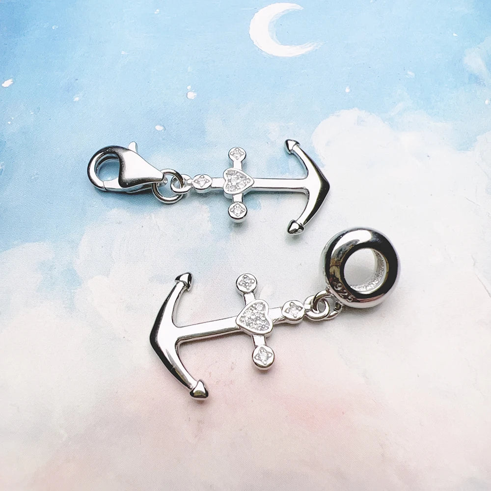 Thaddaeus Anchor and Heart Charm — 925 Sterling Silver Nautical Pendant
