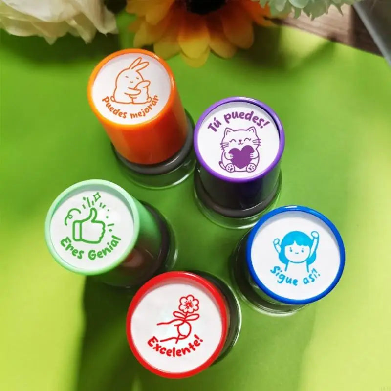Spanish Teacher Feedback Stamp Set — 5 Colorful Praise Designs for Grading