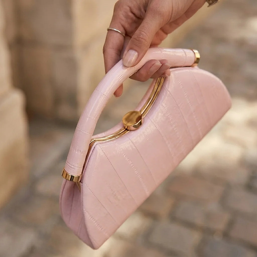 Half Moon Evening Clutch — Elegant PU Leather Handbag for Weddings