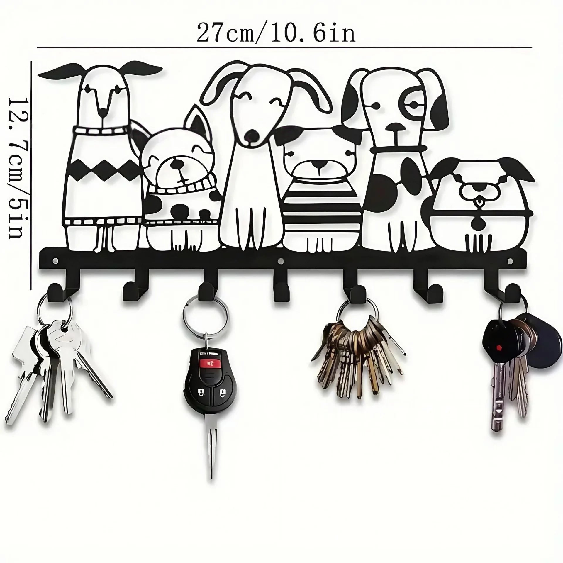 Decorative Metal Key Holder — Wall Mount Organizer with 8 Hooks