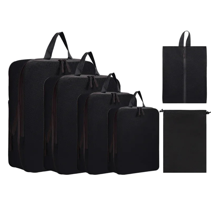 Luggage Organizer Set — Compressible Travel Packing Cubes with Handbag