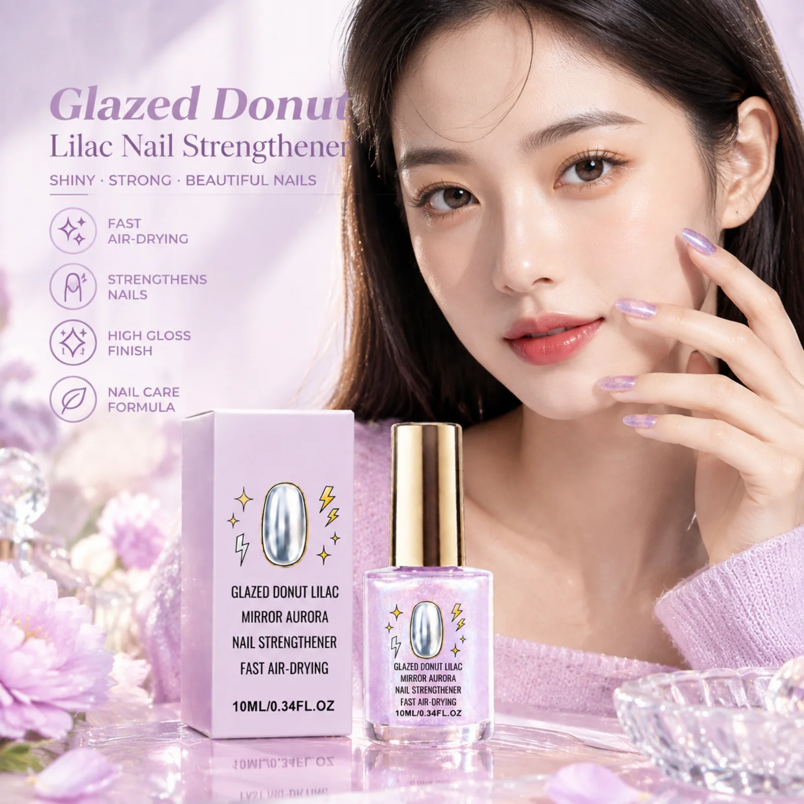Lilac Aurora Mirror Nail Polish — Quick Drying Glossy Manicure, 10ml