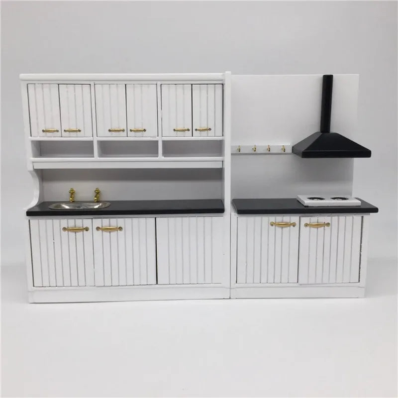 Miniature Wooden Dollhouse Kitchen Set — 1/12 Scale Furniture Decor