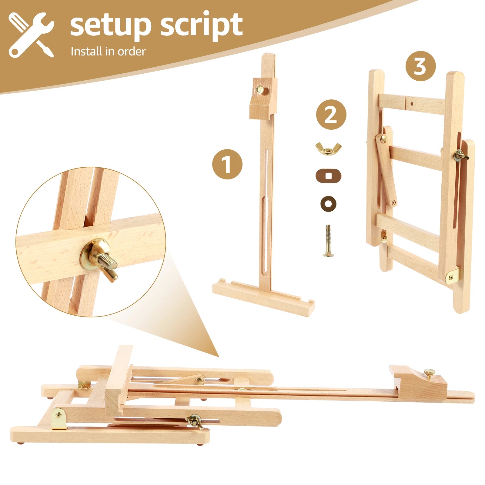 Desktop Art Easel — Adjustable Wooden Tabletop Stand for Sketching