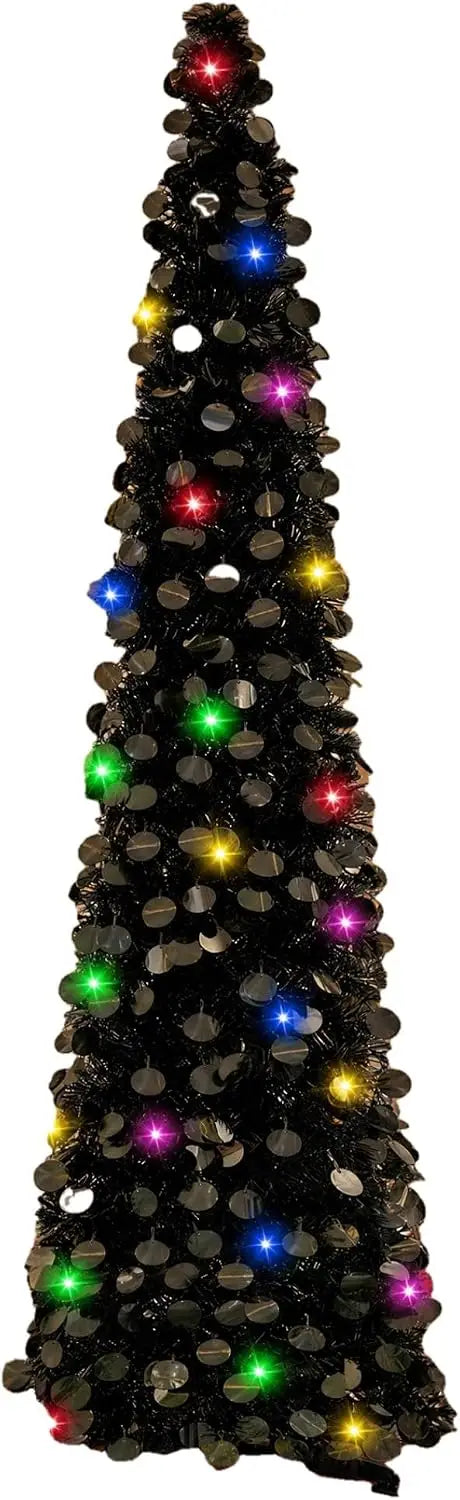 Garvee 5FT Slim Tinsel Christmas Tree — Pre-Lit LED Pencil Tree for Small Spaces