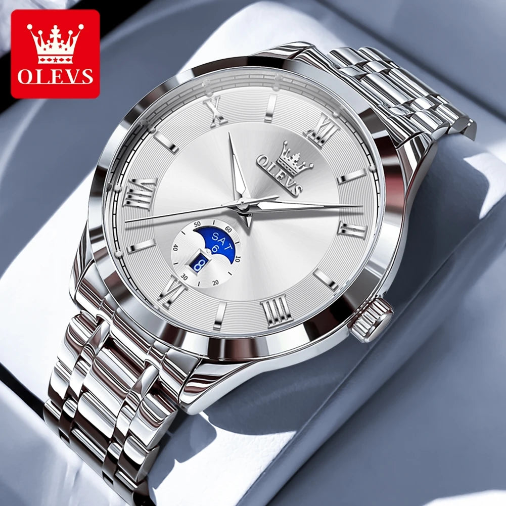 OLEVS 3638 Luxury Men's Quartz Watch — Stainless Steel with Day Date Display