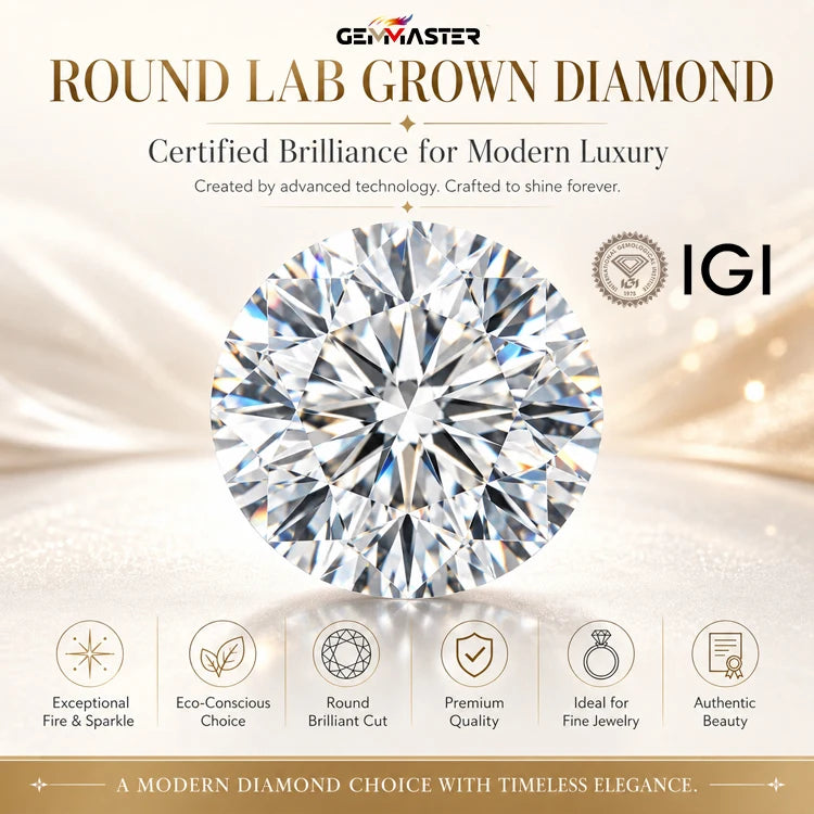 Round Lab Grown Diamond — High Clarity White Gemstone for Jewelry