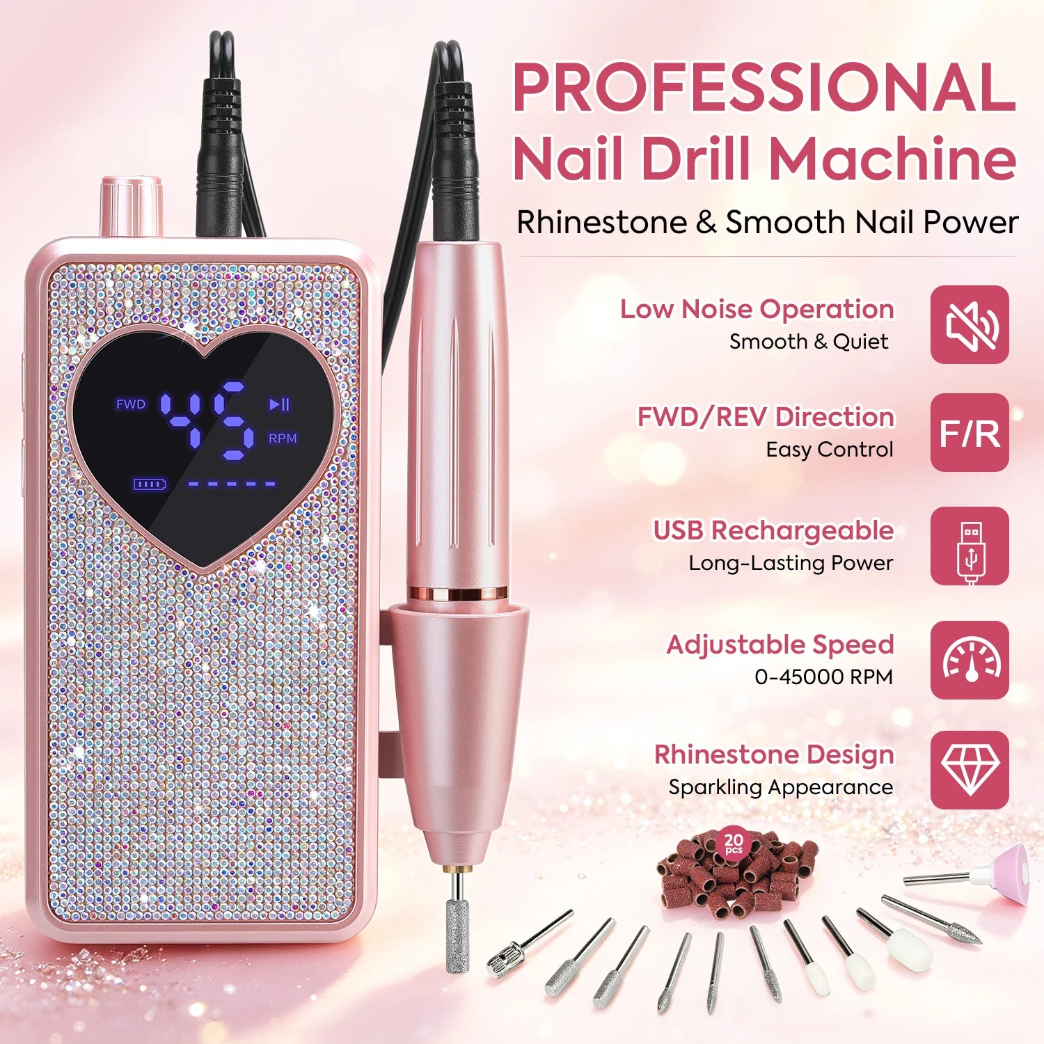 Electric Nail Drill Machine — 45000 RPM Rechargeable Manicure Kit