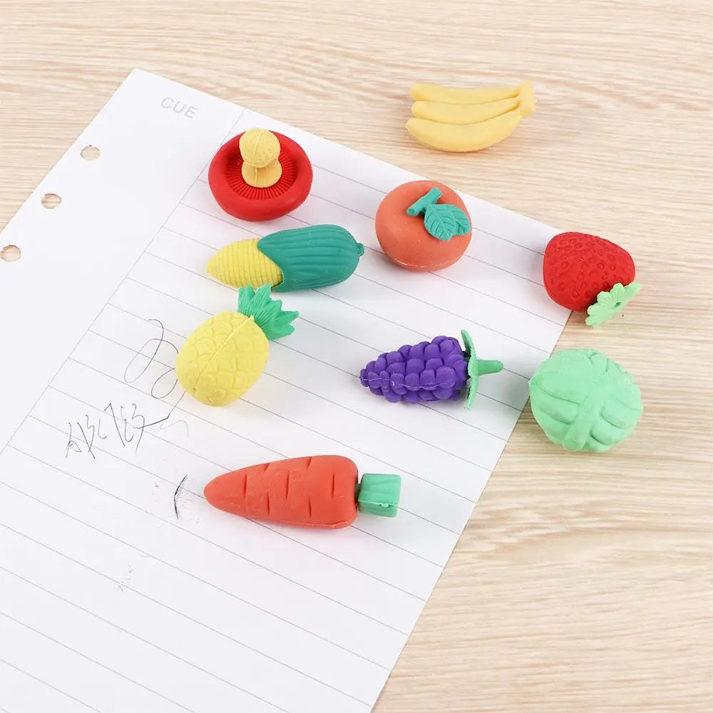Mini Fruit and Vegetable Puzzle Erasers — Set of 10 Colorful Classroom Prizes