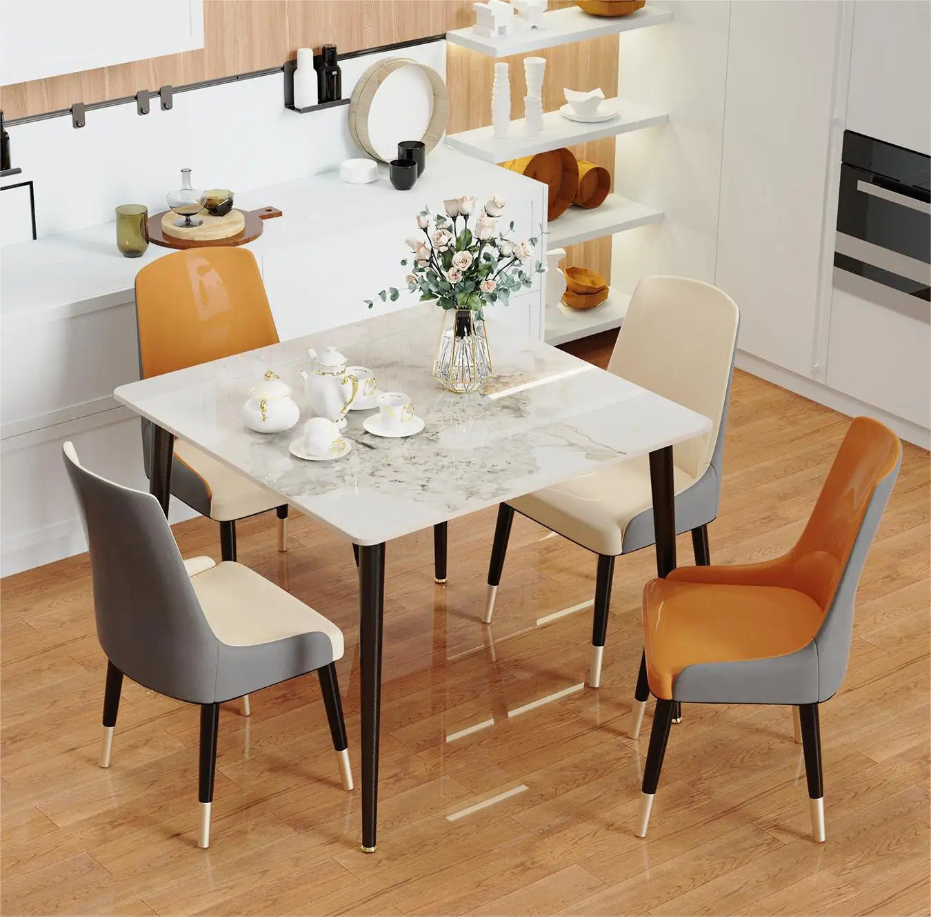 Square Marble Dining Table — Modern Sintered Stone Kitchen Furniture