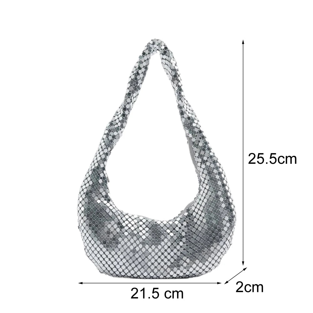 Shining Sequined Evening Clutch — Elegant Mesh Shoulder Bag for Weddings