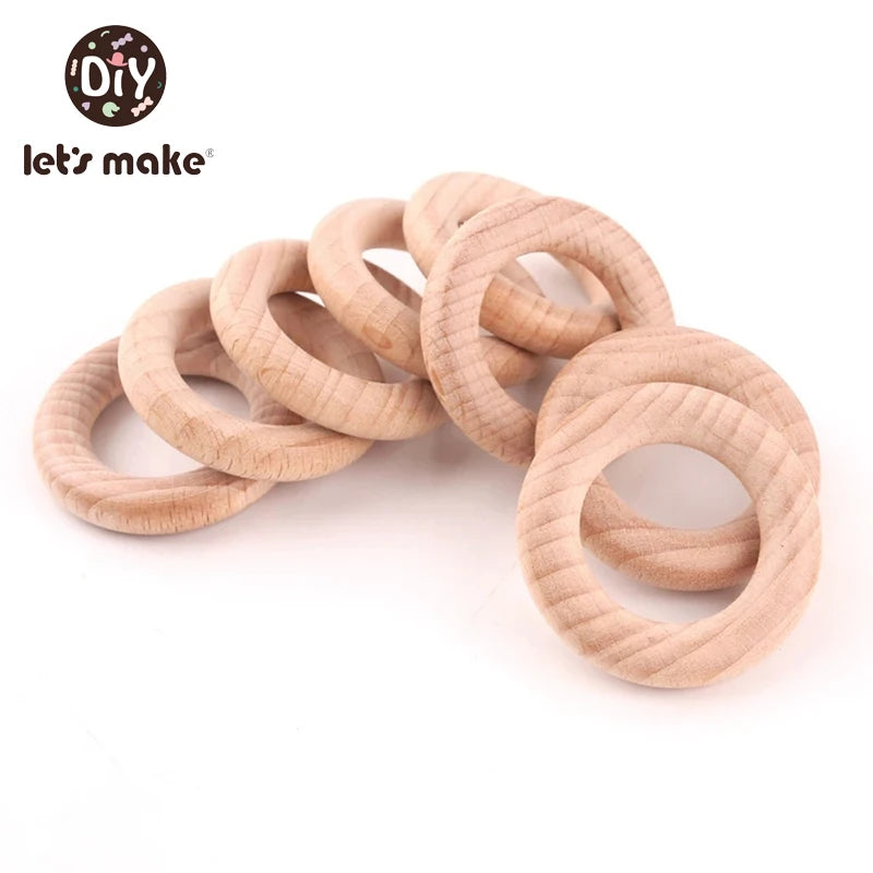 Natural Beech Wood Rings — 50pc DIY Teether & Craft Accessory Set