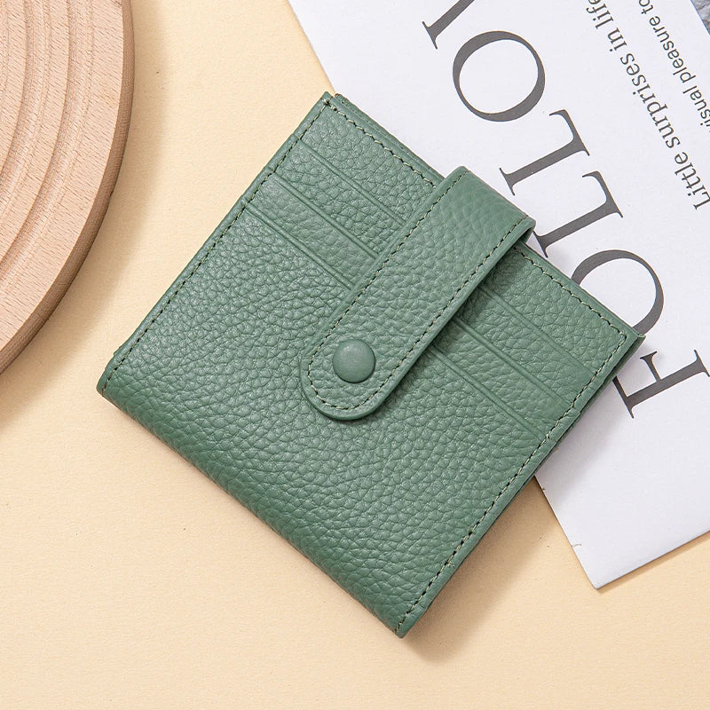 Genuine Leather Women's Mini Wallet — RFID Blocking Slim Two-Fold Purse