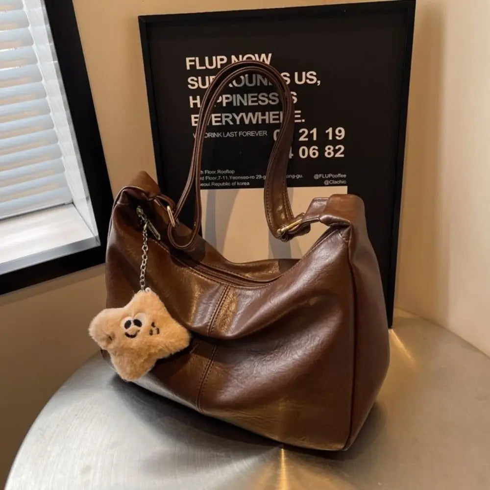 Trendy Slouchy Shoulder Bag — Large Capacity PU Leather Hobo Tote