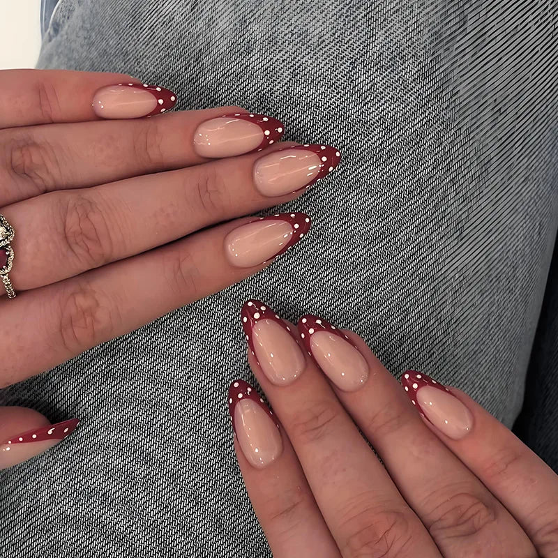 YADORNOS Black French Press On Nails — Polka Dot Short Round False Nails