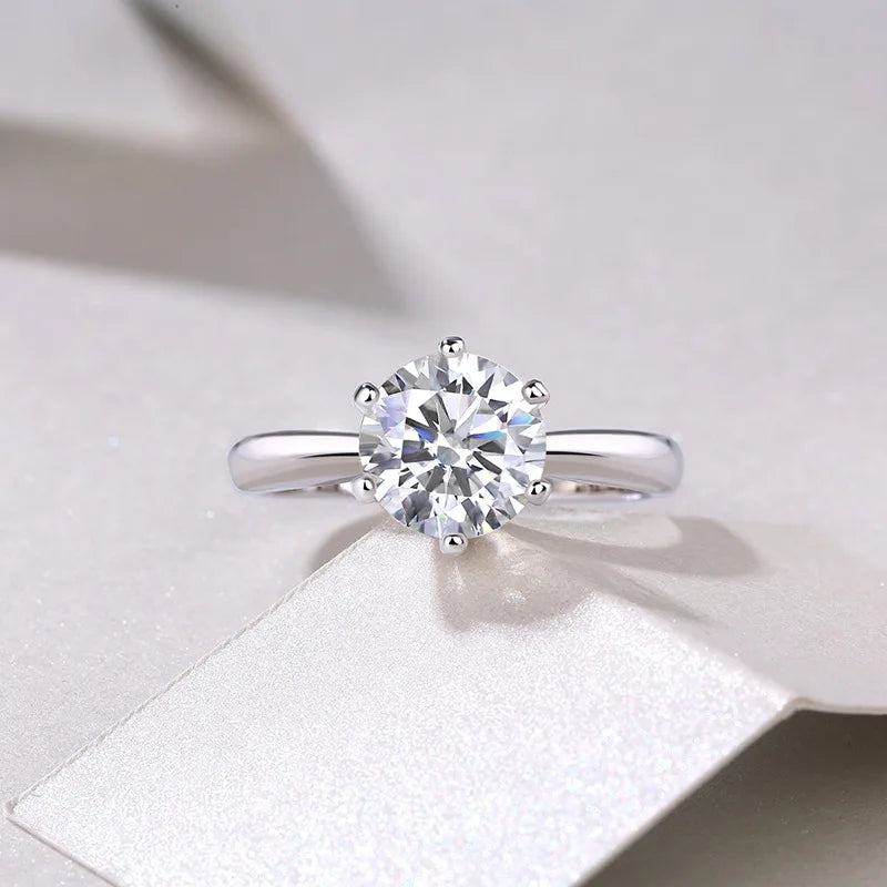 Moissanite Six Claw Ring — 925 Sterling Silver Engagement Jewelry