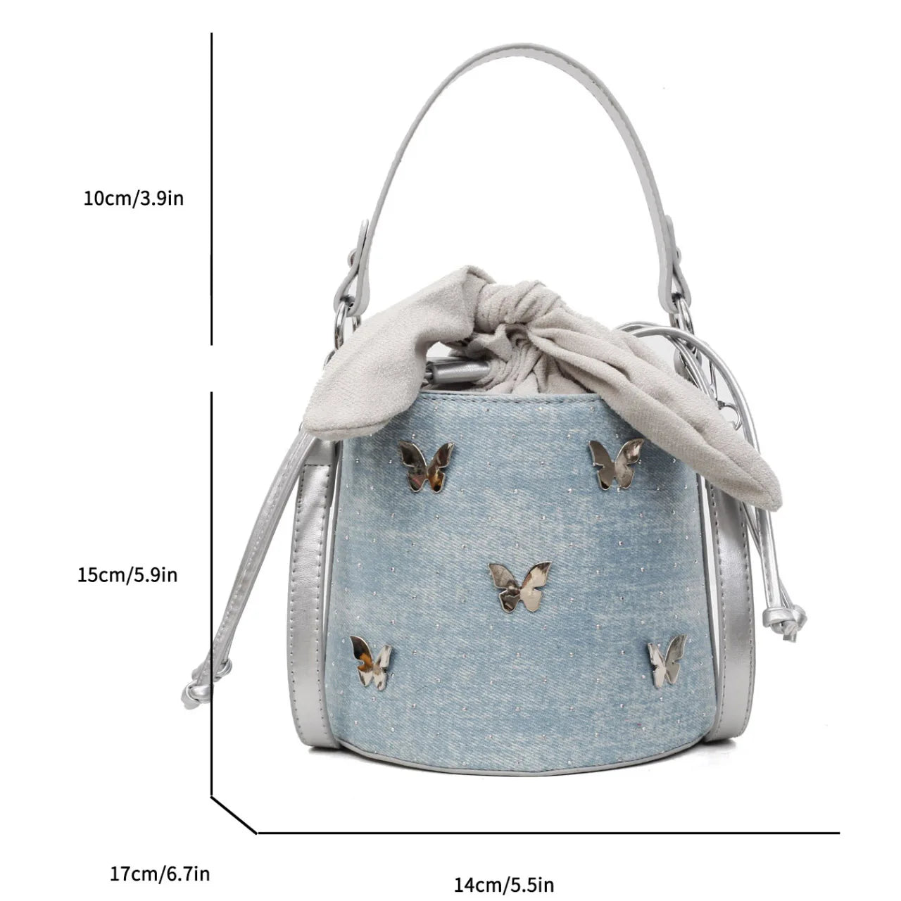 Denim Mini Crossbody Bag — Vintage Butterfly Bucket Handbag
