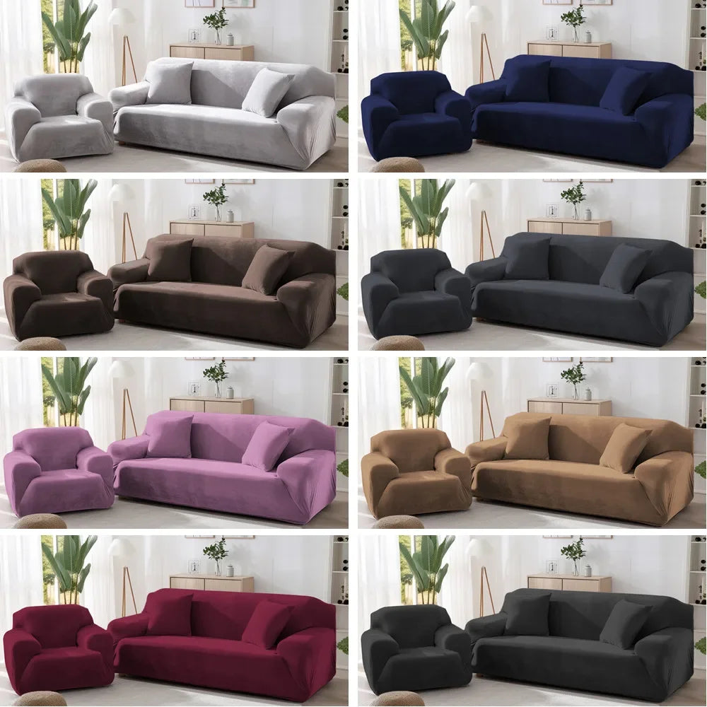 Stretch Velvet Sofa Covers — Soft Furniture Protector with Non-Slip Bottom