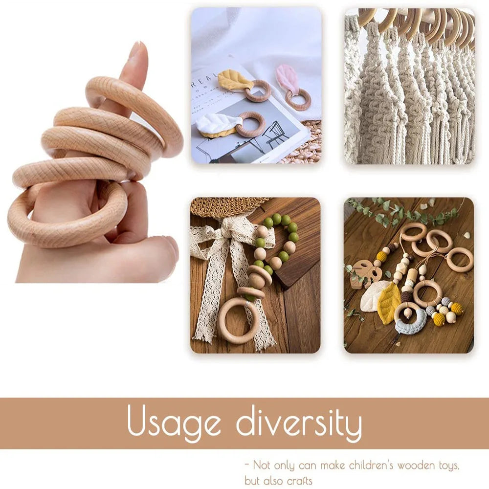 Natural Beech Wood Rings — 50pc DIY Teether & Craft Accessory Set