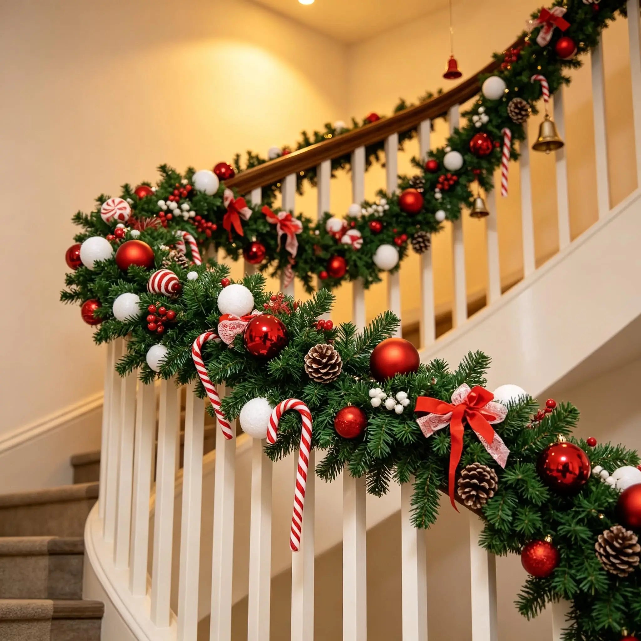 Candy Cane Christmas Garland Wreath — Festive Moon-Shaped Holiday Decor
