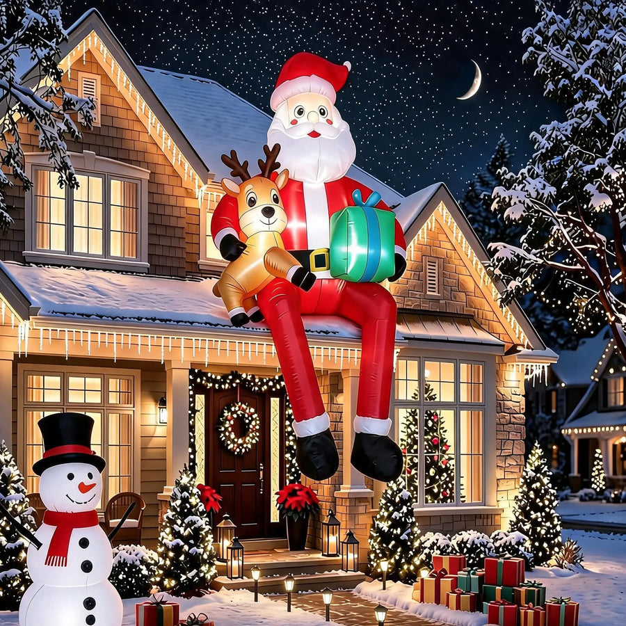 9.5ft Inflatable Sitting Santa Claus — Outdoor Holiday Yard Decor with LED Lights